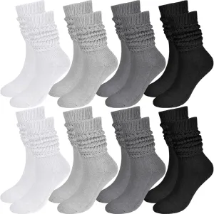 8 Pairs Women Slouch Socks Soft Extra Long Boot Sock Thick Cotton Knee High Scrunch Socks for Women