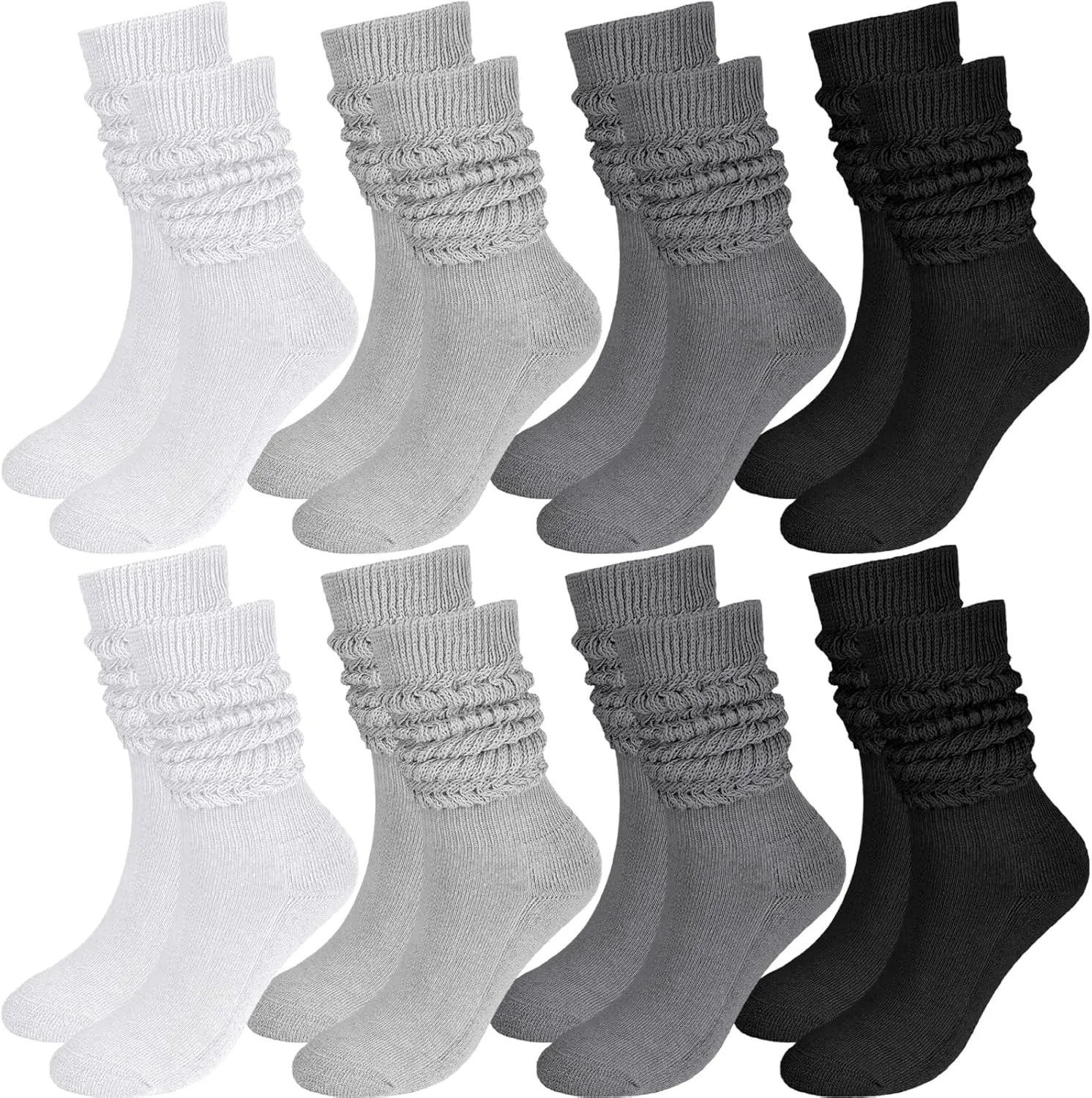 8 Pairs Women Slouch Socks Soft Extra Long Boot Sock Thick Cotton Knee High Scrunch Socks for Women
