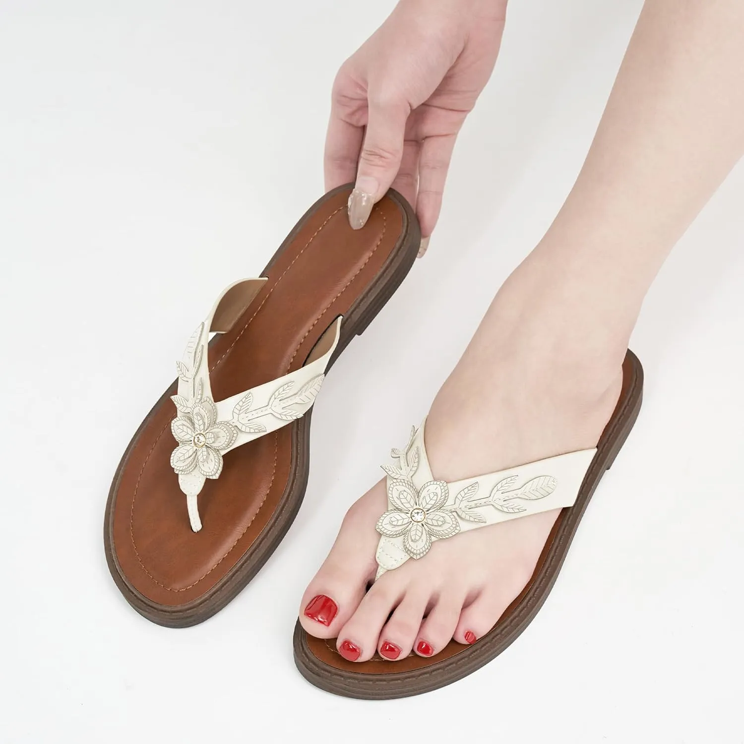 Ablanczoom Flip Flops for Womens Sandals: Summer Beach Flat Thong Sandals for Women Dressy Comfortable Vacation Floral Slides Shoes 2025