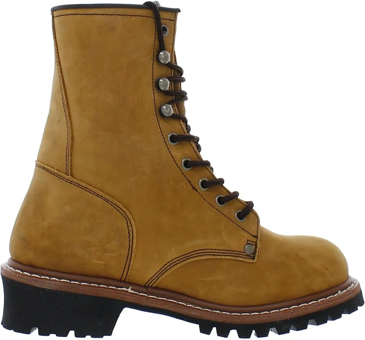 Ad Tec 9in Logger Crazy Horse Leather Work Boots for Men - Plain Soft Toe & Shock Absorbing Non Slip Rubber Lug Sole