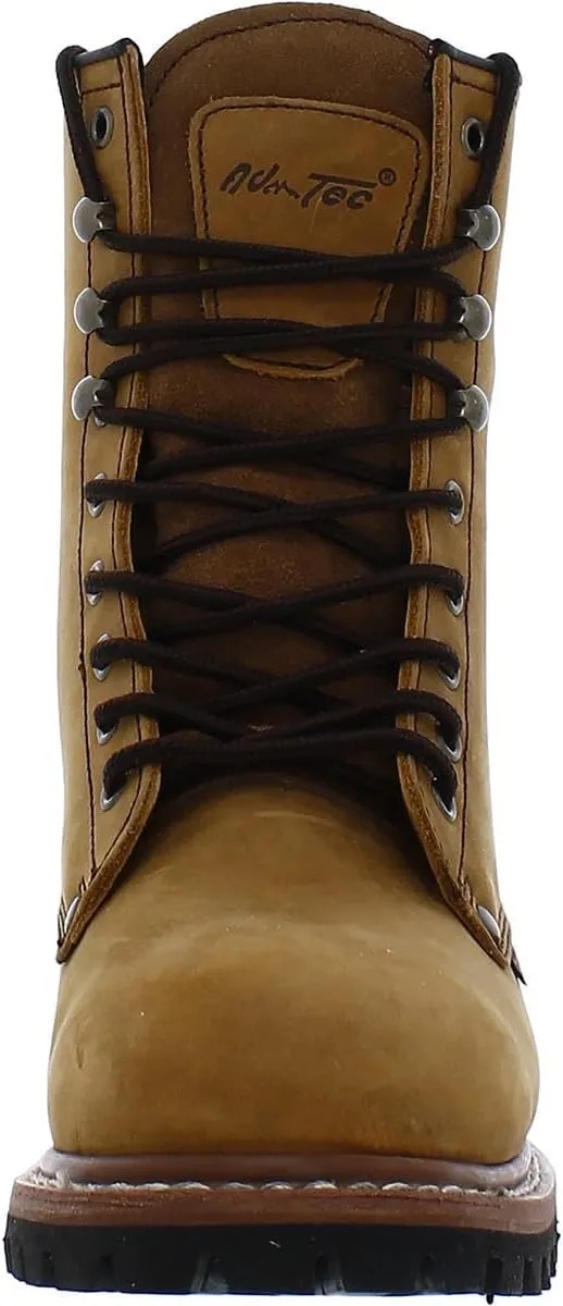 Ad Tec 9in Logger Crazy Horse Leather Work Boots for Men - Plain Soft Toe & Shock Absorbing Non Slip Rubber Lug Sole