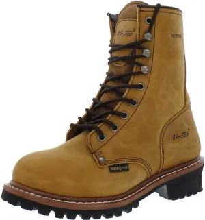 Ad Tec 9in Logger Crazy Horse Leather Work Boots for Men - Plain Soft Toe & Shock Absorbing Non Slip Rubber Lug Sole