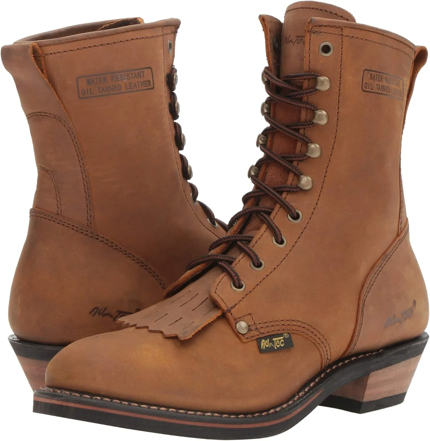 Ad Tec Men's 9" Packer Full Grain Tumbled Leather Work Boot - Non-Slip and Oil Resistant Rubber Sole - Suitable for Riding, Hiking, and Construction - Chestnut/Black