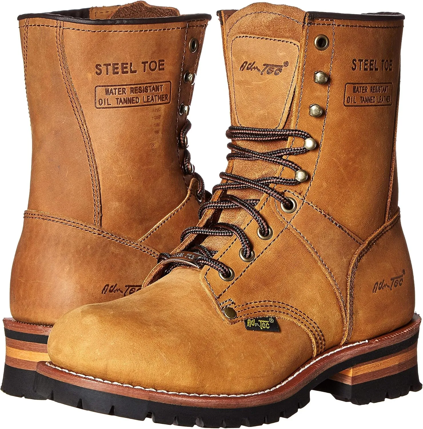 Ad Tec Men's 9" Super Logger Steel Toe Leather Work Boots | Oil Resistant Lug Sole