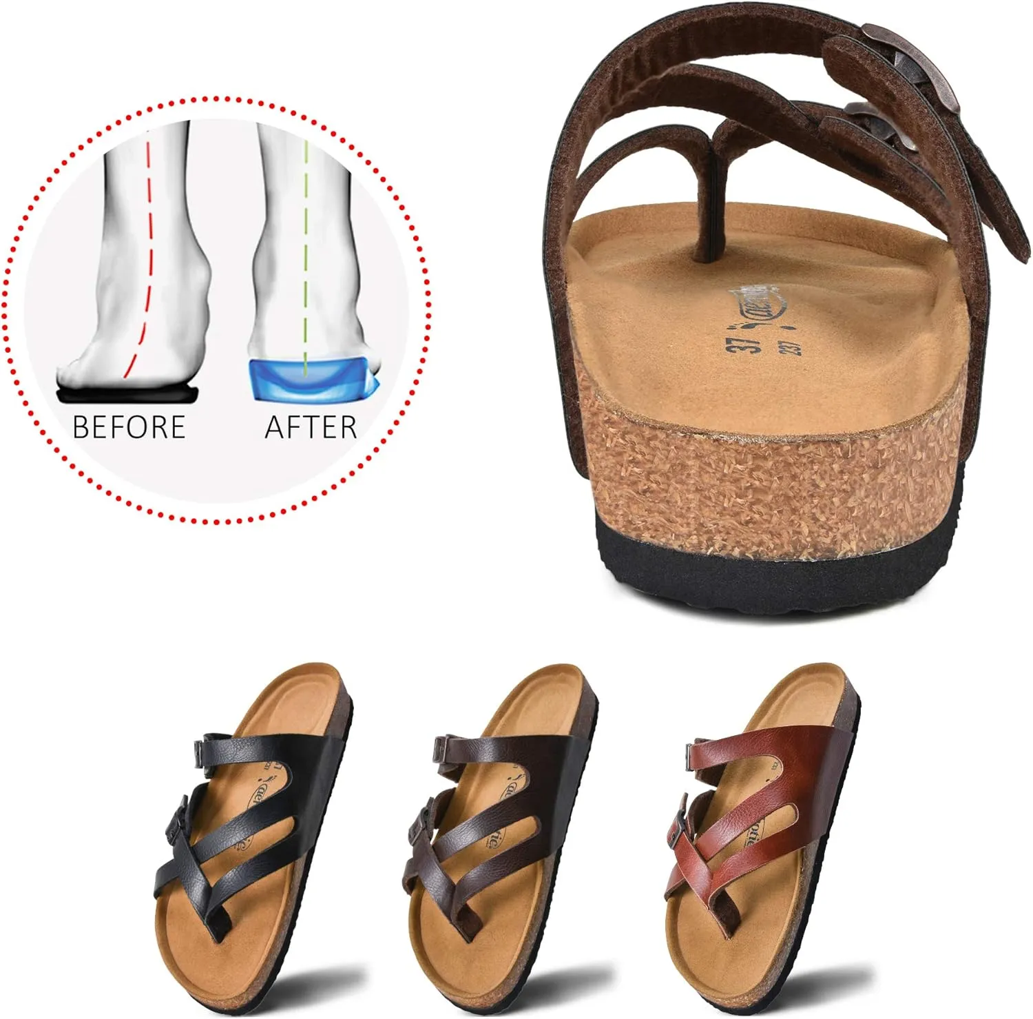 AEROTHOTIC Womens Strappy Slip-On Modern Memory Foam Cushion Footbed Outdoor Adjustable Buckle Cork Footbed Slides for Sandals with Comfortable Arch Support