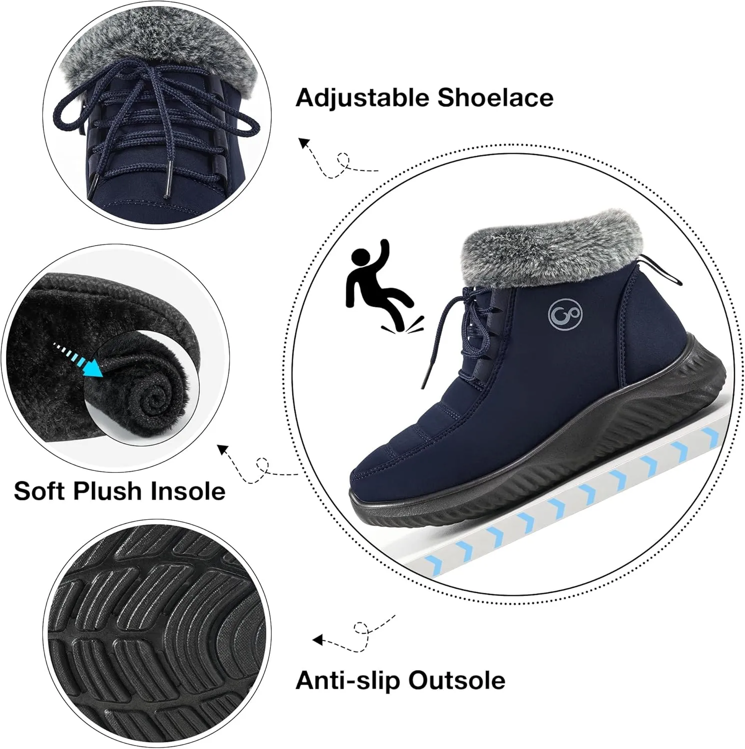 Alicegana Winter Boots for Women Warm Fur Lined Snow Shoes Slip on Ankle Booties Comfortable Anti Slip Outdoor Boots