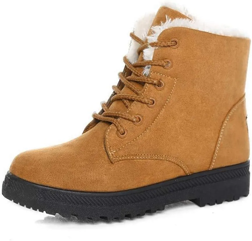 Alicegana Women Winter Boots Snow: Warm Cotton Fur Lined Winter Shoes Lace Up Comfortable Non Slip Ankle Platform Boots Outdoor