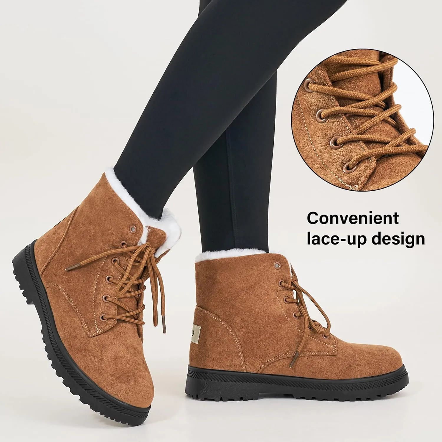Alicegana Women Winter Boots Snow: Warm Cotton Fur Lined Winter Shoes Lace Up Comfortable Non Slip Ankle Platform Boots Outdoor