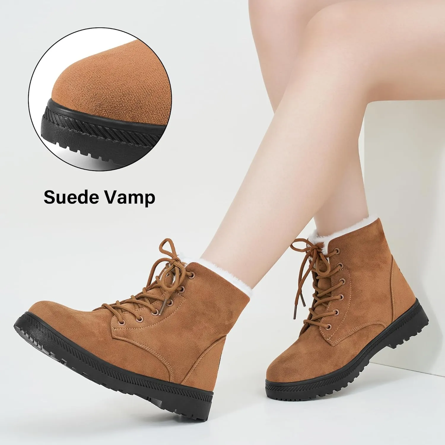 Alicegana Women Winter Boots Snow: Warm Cotton Fur Lined Winter Shoes Lace Up Comfortable Non Slip Ankle Platform Boots Outdoor