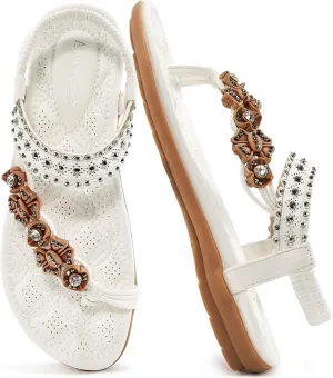 Alicegana Womens Sandals Dressy Flats: Bohemian Summer Comfortable Split Toe Shoes Walking Beach Gladiator