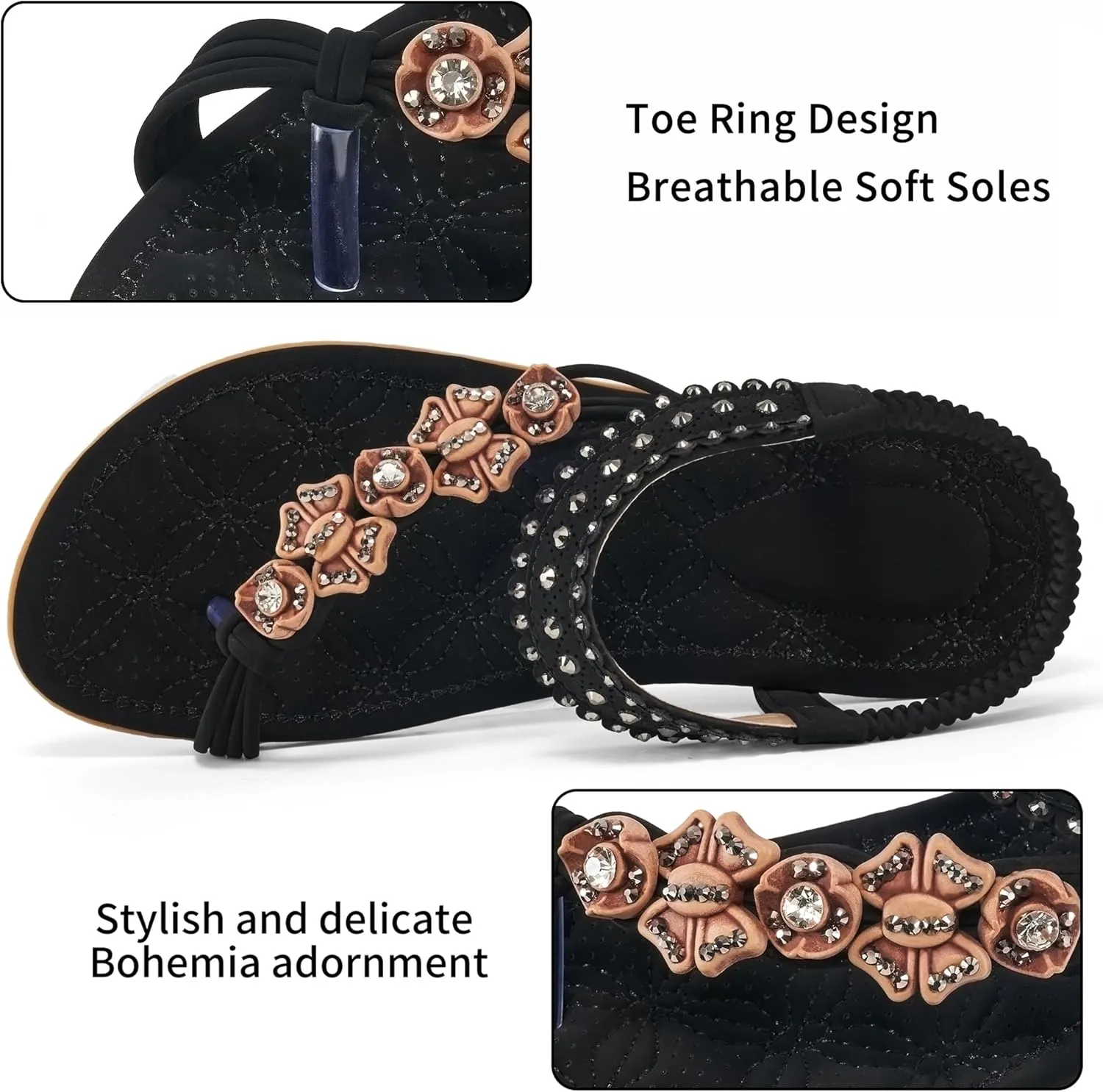 Alicegana Womens Sandals Dressy Flats: Bohemian Summer Comfortable Split Toe Shoes Walking Beach Gladiator