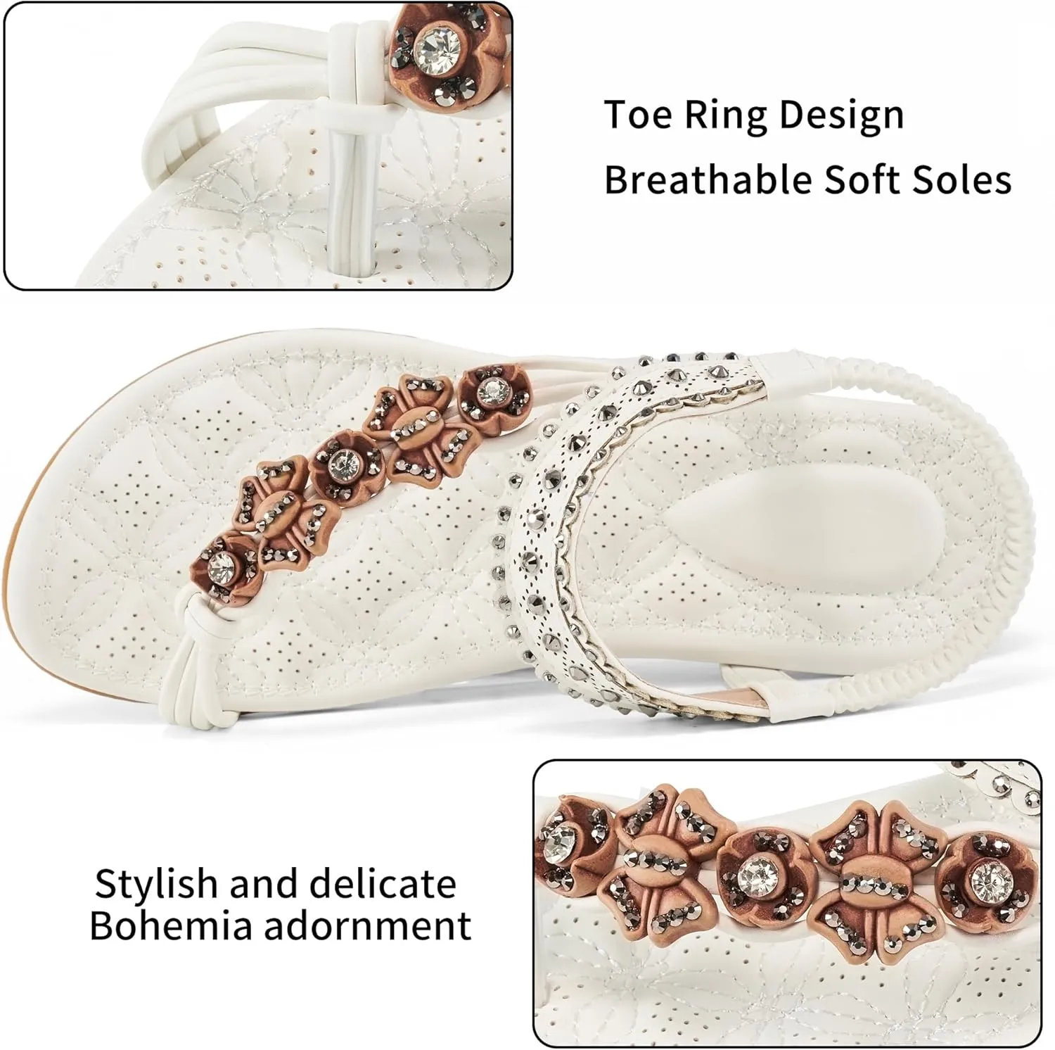Alicegana Womens Sandals Dressy Flats: Bohemian Summer Comfortable Split Toe Shoes Walking Beach Gladiator