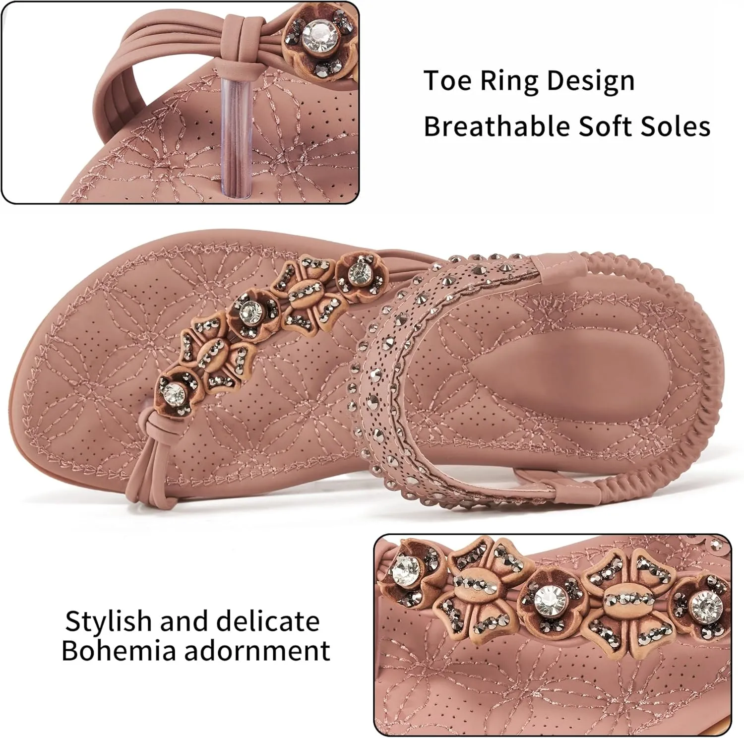 Alicegana Womens Sandals Dressy Flats: Bohemian Summer Comfortable Split Toe Shoes Walking Beach Gladiator