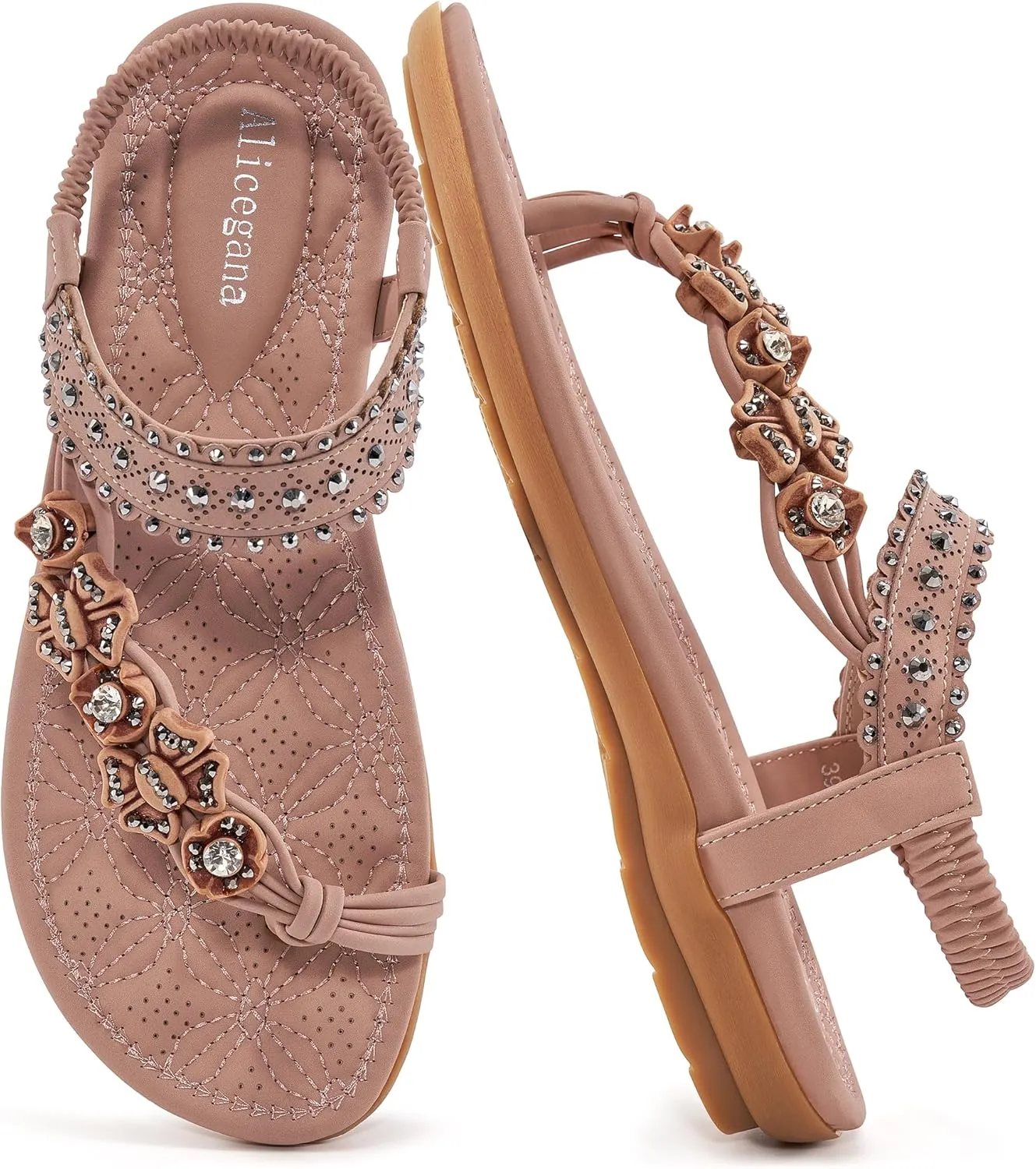 Alicegana Womens Sandals Dressy Flats: Bohemian Summer Comfortable Split Toe Shoes Walking Beach Gladiator