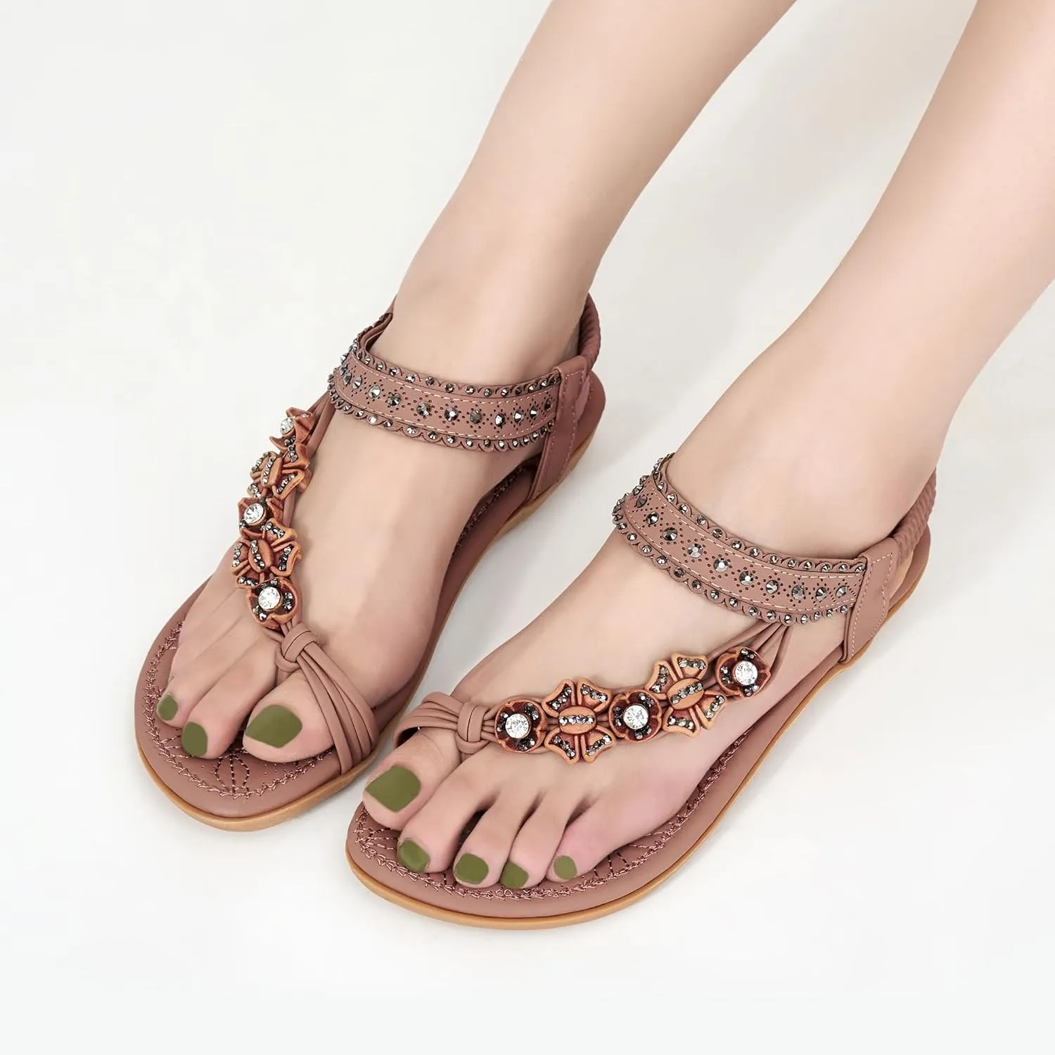 Alicegana Womens Sandals Dressy Flats: Bohemian Summer Comfortable Split Toe Shoes Walking Beach Gladiator