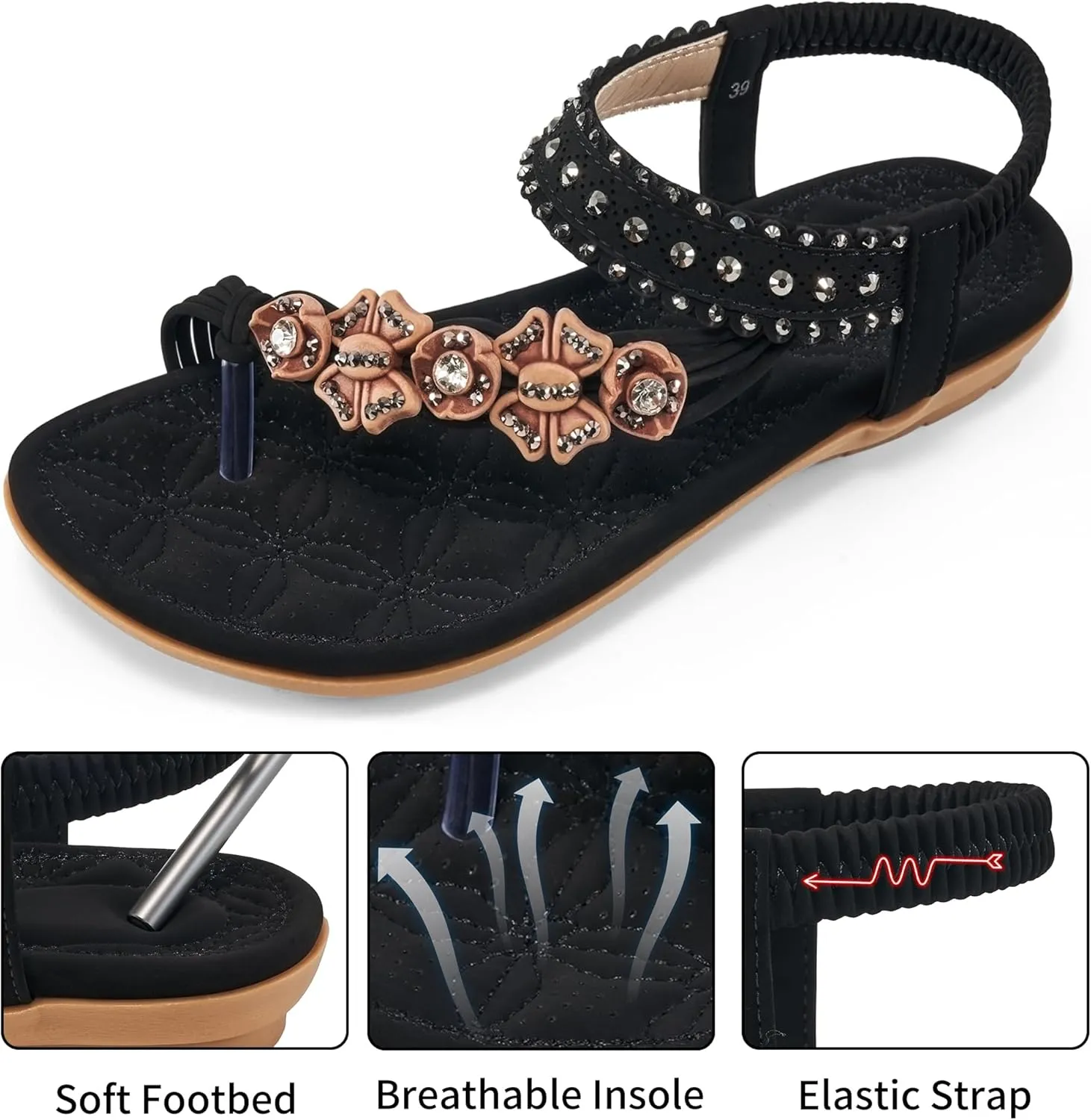 Alicegana Womens Sandals Dressy Flats: Bohemian Summer Comfortable Split Toe Shoes Walking Beach Gladiator