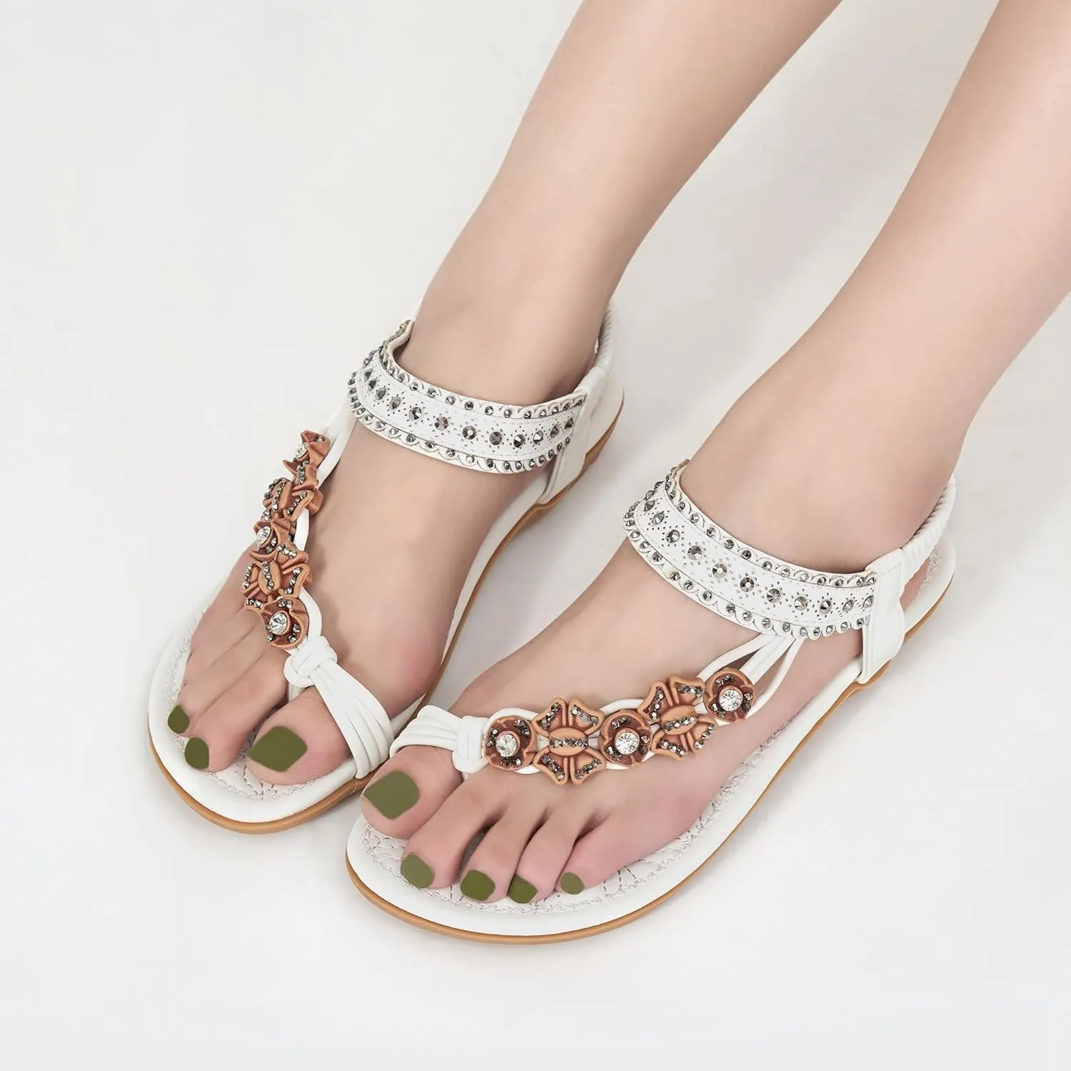Alicegana Womens Sandals Dressy Flats: Bohemian Summer Comfortable Split Toe Shoes Walking Beach Gladiator