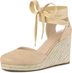 Allegra K Women's Closed Toe Espadrilles Wedges Tie Up Wedge Sandals