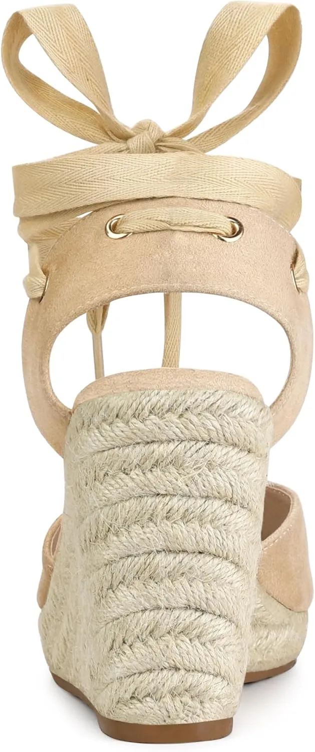 Allegra K Women's Closed Toe Espadrilles Wedges Tie Up Wedge Sandals