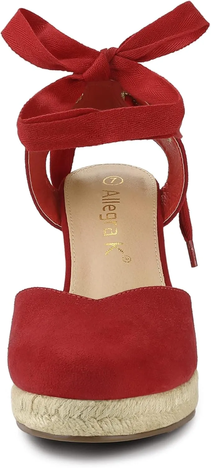 Allegra K Women's Closed Toe Espadrilles Wedges Tie Up Wedge Sandals