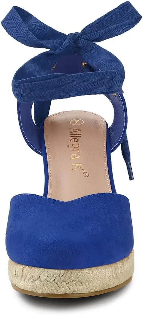 Allegra K Women's Closed Toe Espadrilles Wedges Tie Up Wedge Sandals