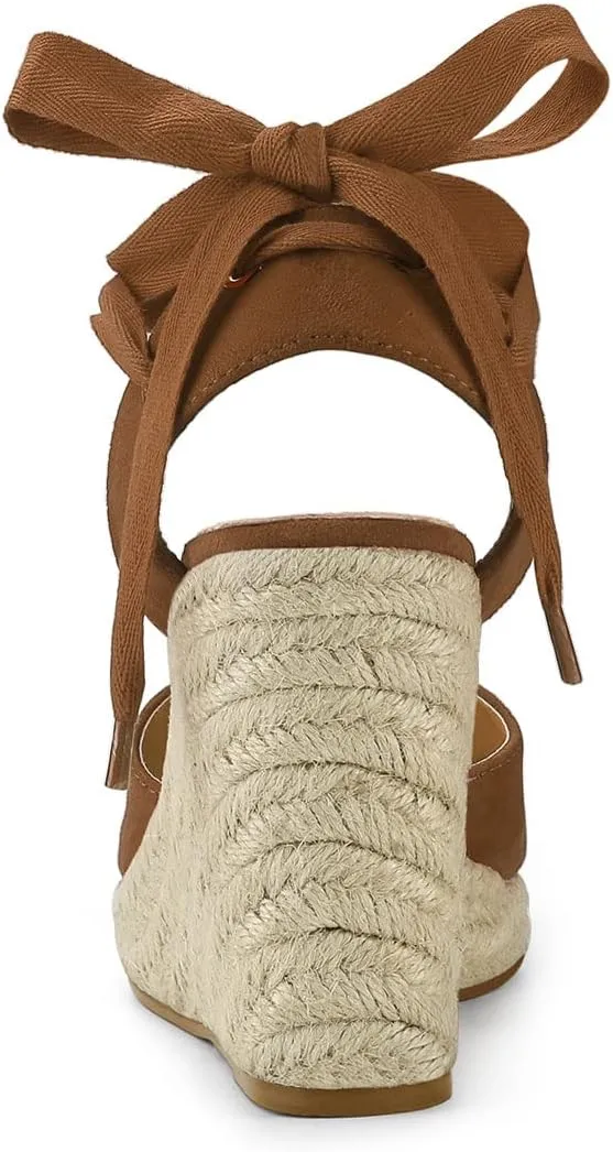 Allegra K Women's Closed Toe Espadrilles Wedges Tie Up Wedge Sandals