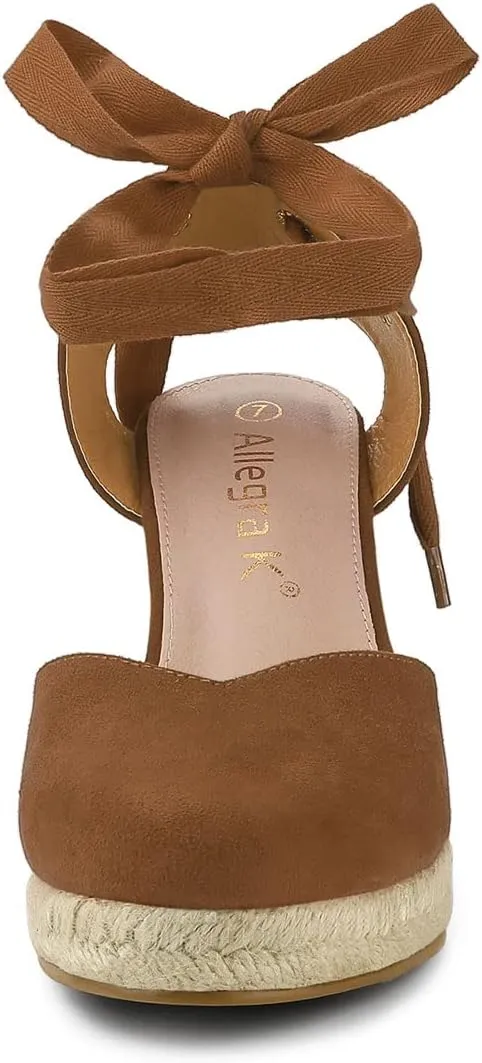 Allegra K Women's Closed Toe Espadrilles Wedges Tie Up Wedge Sandals