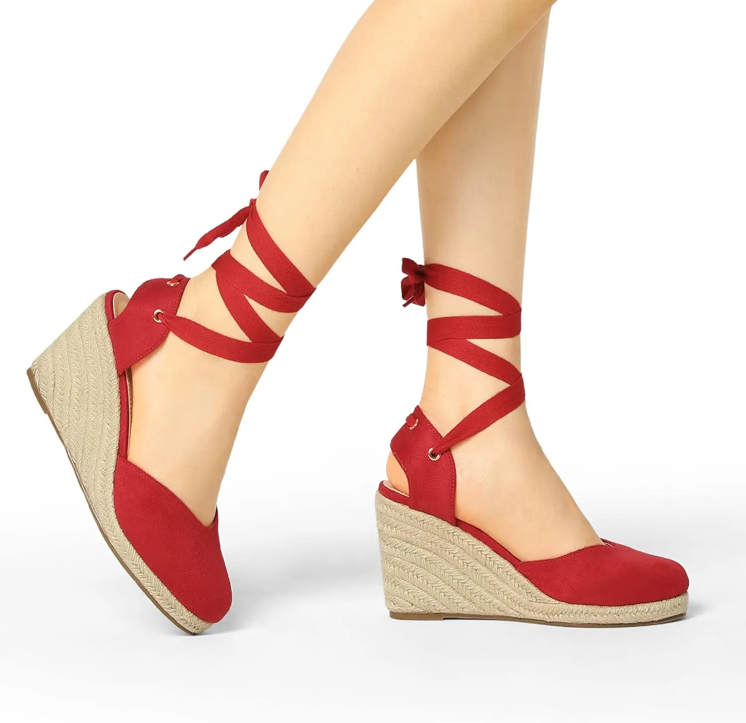 Allegra K Women's Closed Toe Espadrilles Wedges Tie Up Wedge Sandals