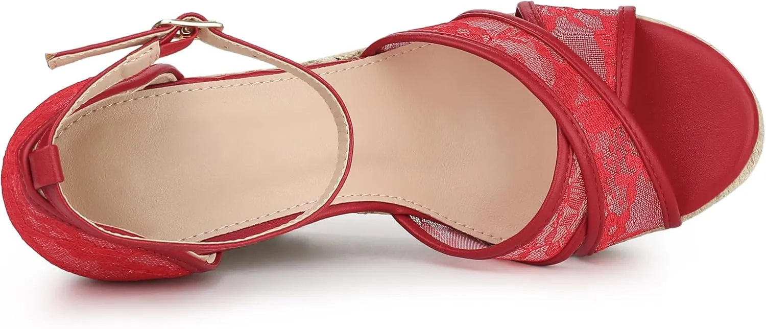 Allegra K Women's Espadrilles Lace Wedges Wedge Sandals