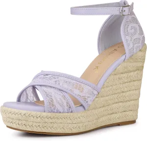 Allegra K Women's Espadrilles Lace Wedges Wedge Sandals