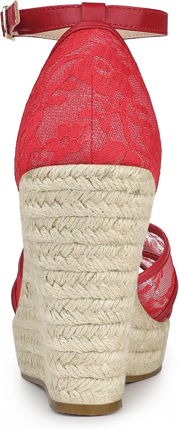 Allegra K Women's Espadrilles Lace Wedges Wedge Sandals
