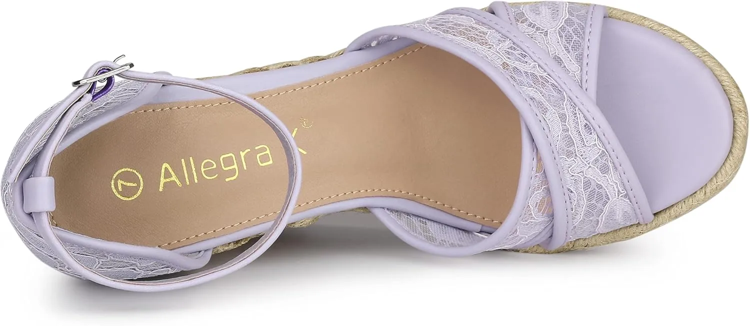 Allegra K Women's Espadrilles Lace Wedges Wedge Sandals