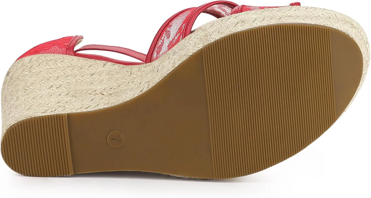 Allegra K Women's Espadrilles Lace Wedges Wedge Sandals