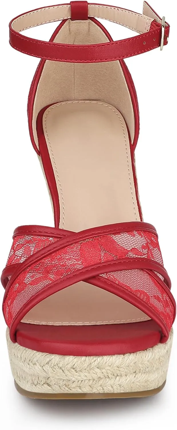 Allegra K Women's Espadrilles Lace Wedges Wedge Sandals