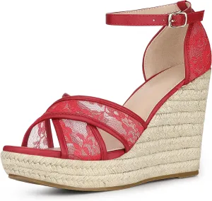 Allegra K Women's Espadrilles Lace Wedges Wedge Sandals