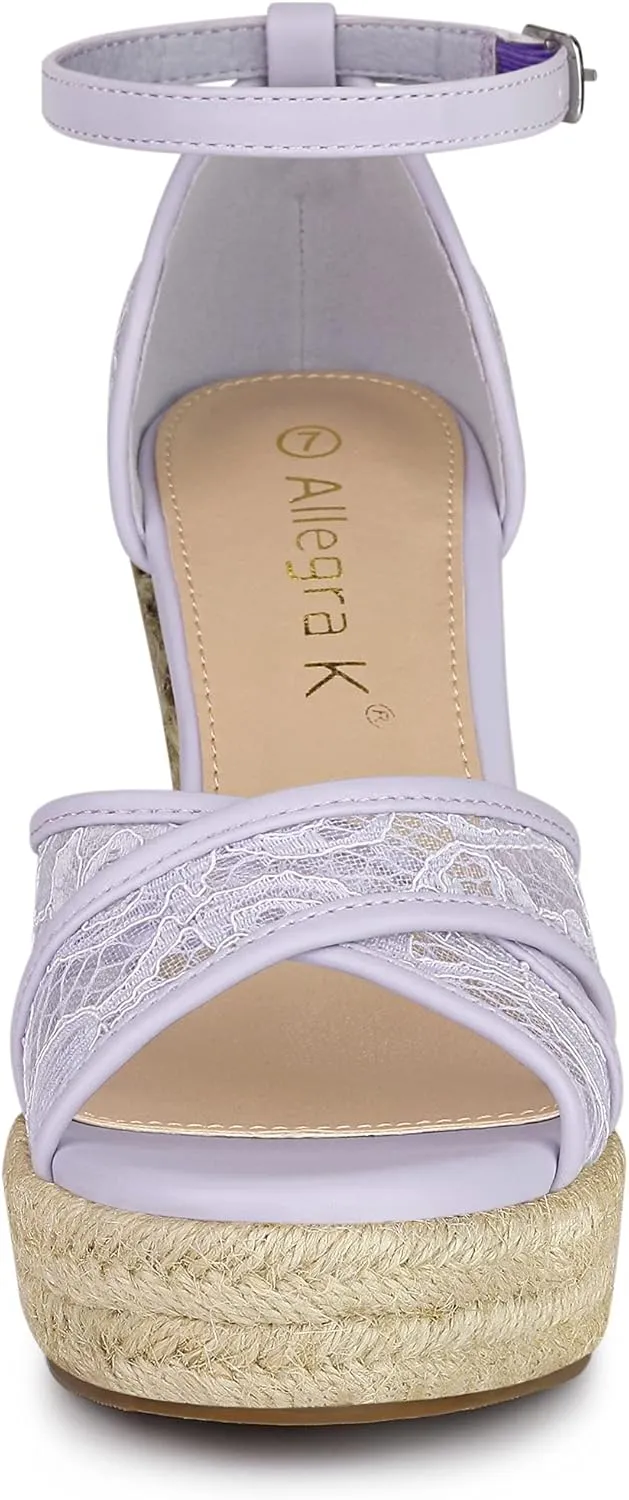 Allegra K Women's Espadrilles Lace Wedges Wedge Sandals