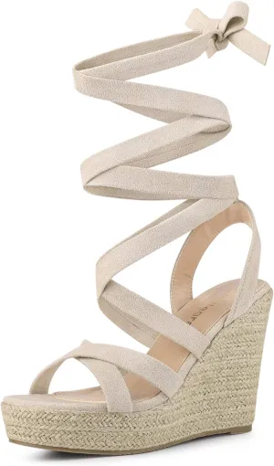 Allegra K Women's Espadrilles Platform Heels Lace Up Wedge Sandals