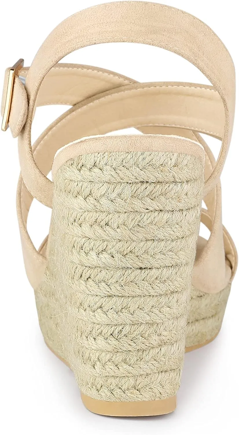 Allegra K Women's Espadrilles Platform Slingback Wedges Sandals