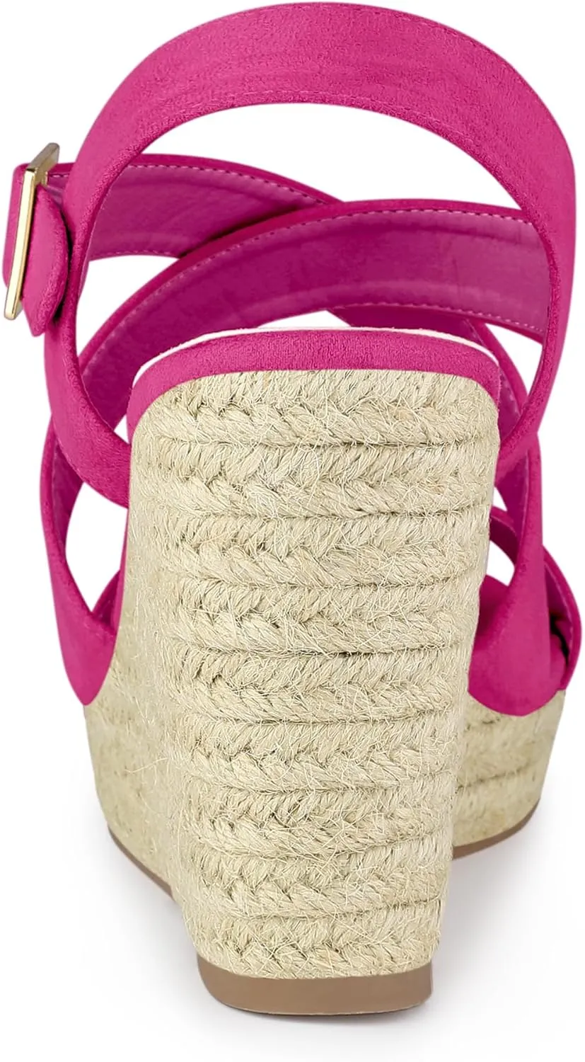 Allegra K Women's Espadrilles Platform Slingback Wedges Sandals