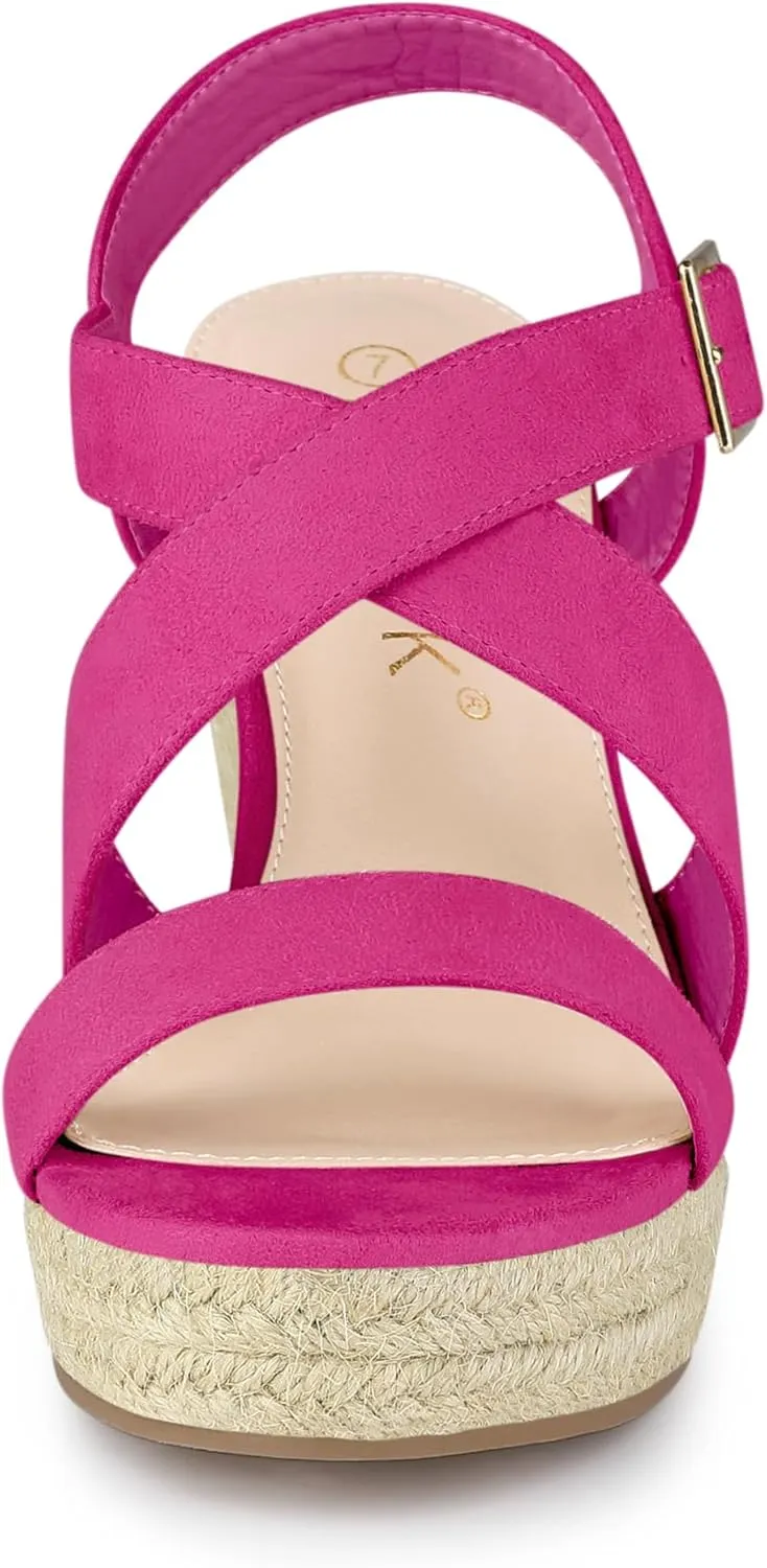 Allegra K Women's Espadrilles Platform Slingback Wedges Sandals