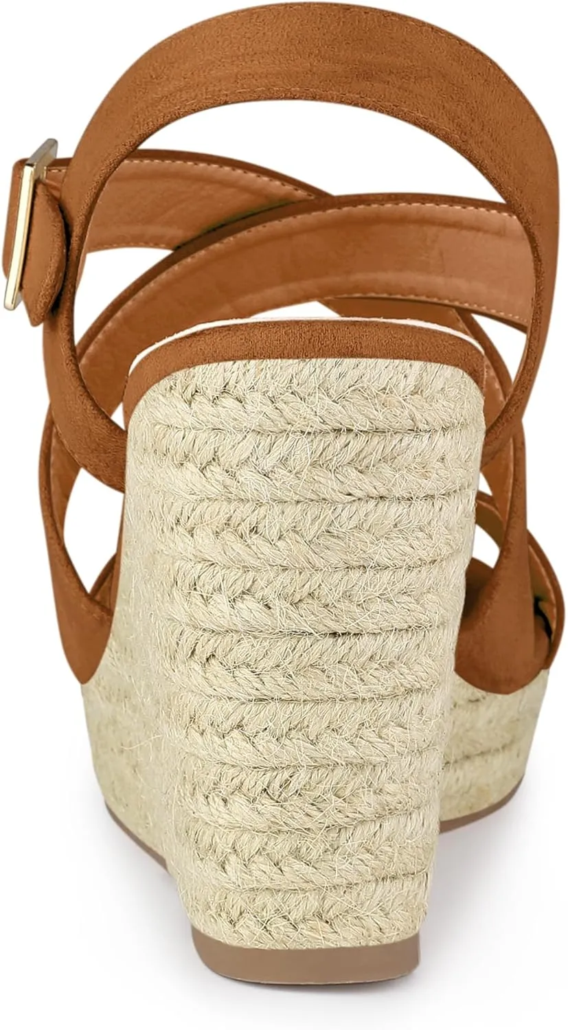 Allegra K Women's Espadrilles Platform Slingback Wedges Sandals