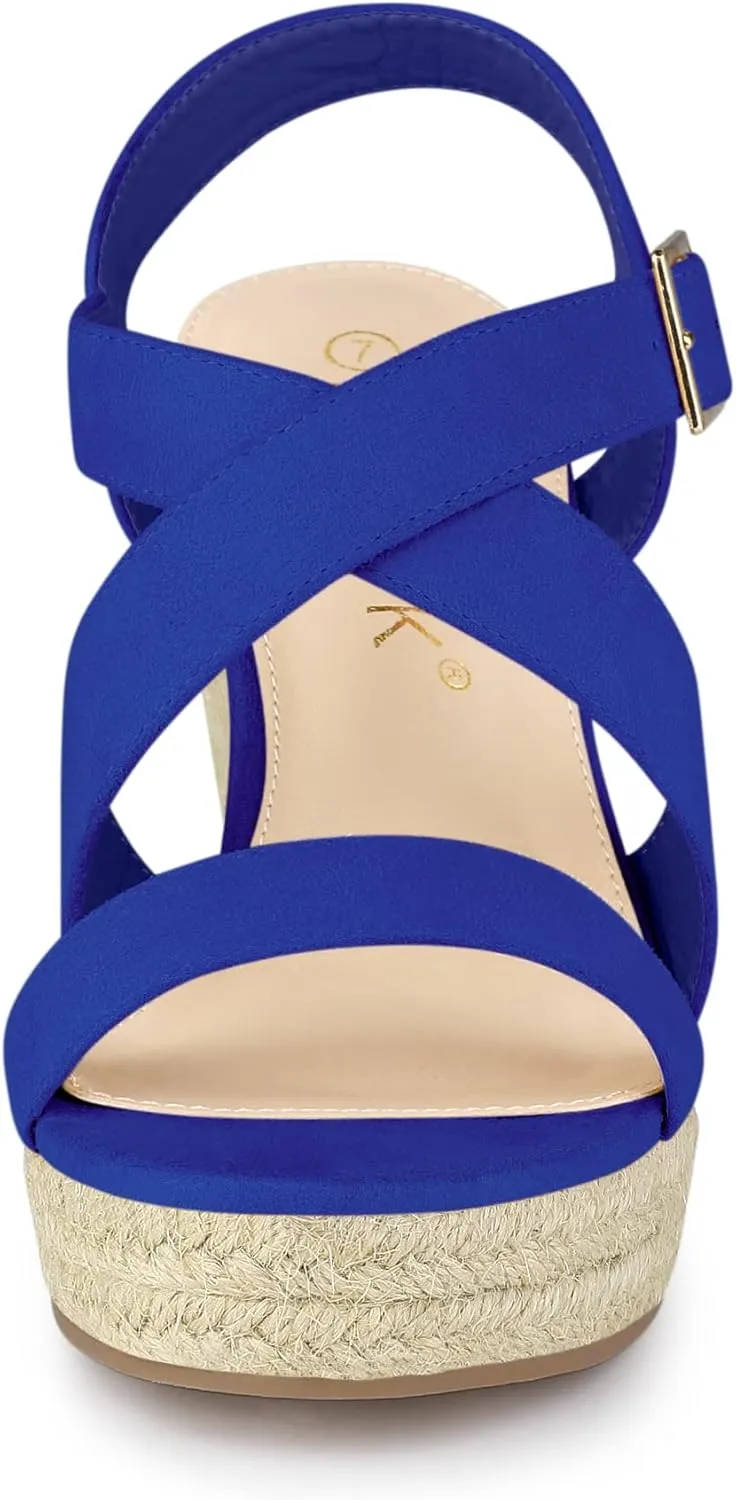 Allegra K Women's Espadrilles Platform Slingback Wedges Sandals