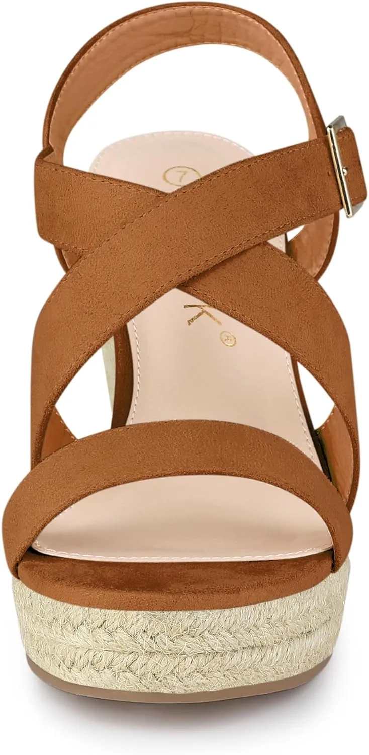 Allegra K Women's Espadrilles Platform Slingback Wedges Sandals