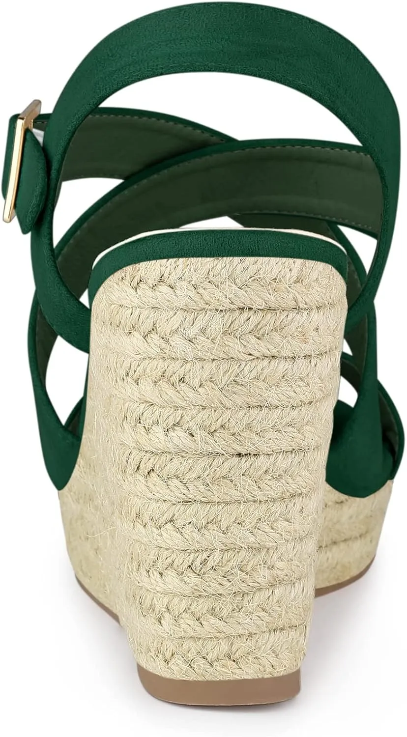 Allegra K Women's Espadrilles Platform Slingback Wedges Sandals