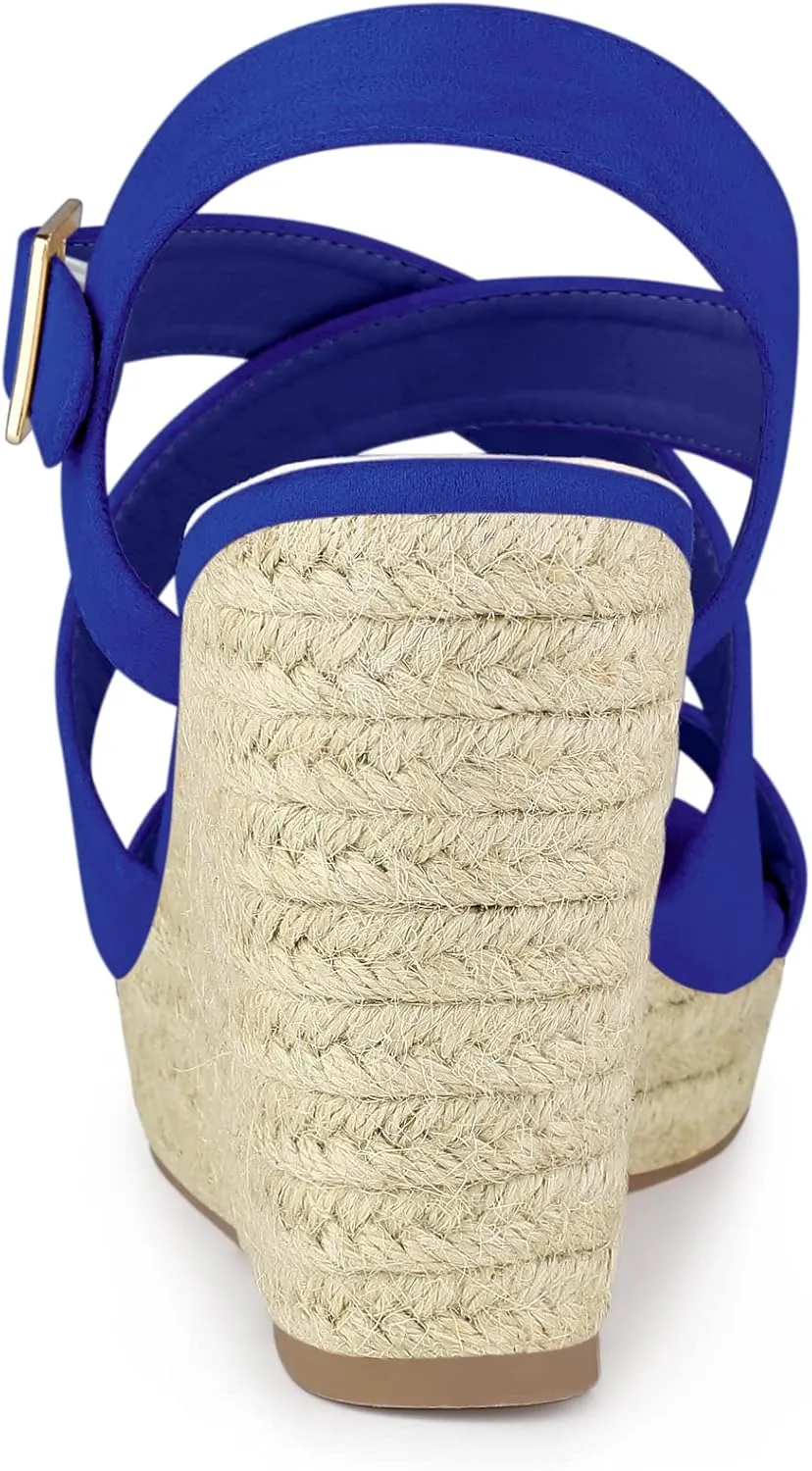 Allegra K Women's Espadrilles Platform Slingback Wedges Sandals