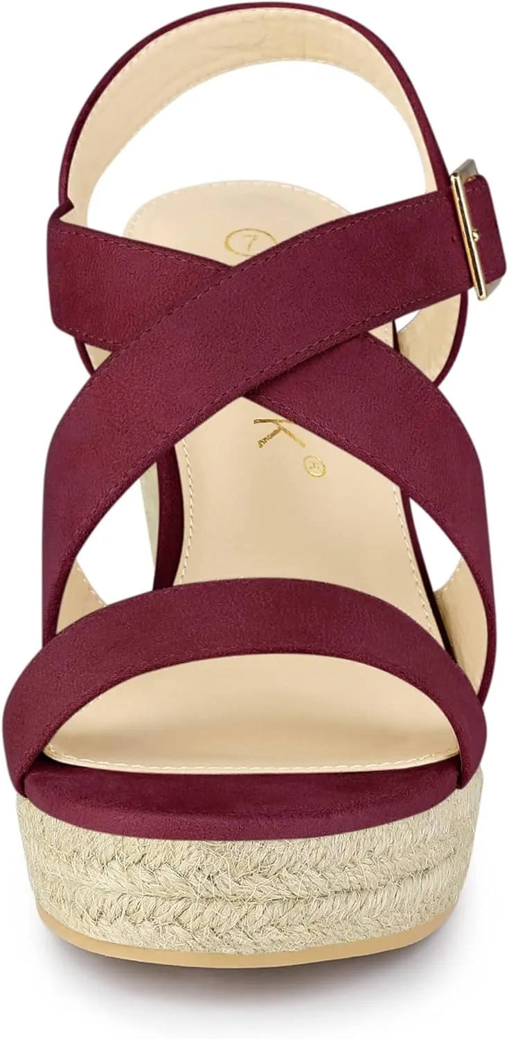 Allegra K Women's Espadrilles Platform Slingback Wedges Sandals