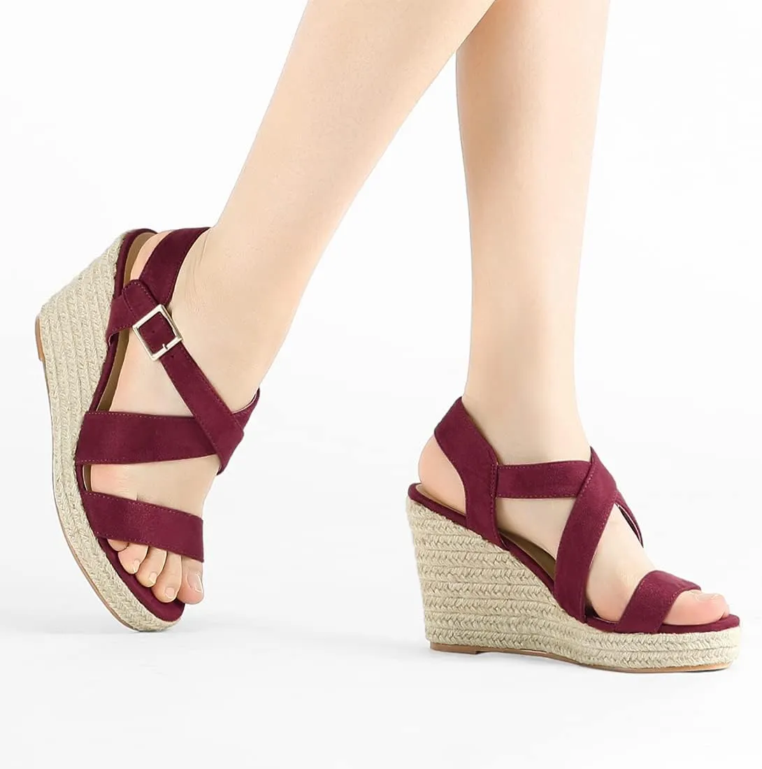 Allegra K Women's Espadrilles Platform Slingback Wedges Sandals
