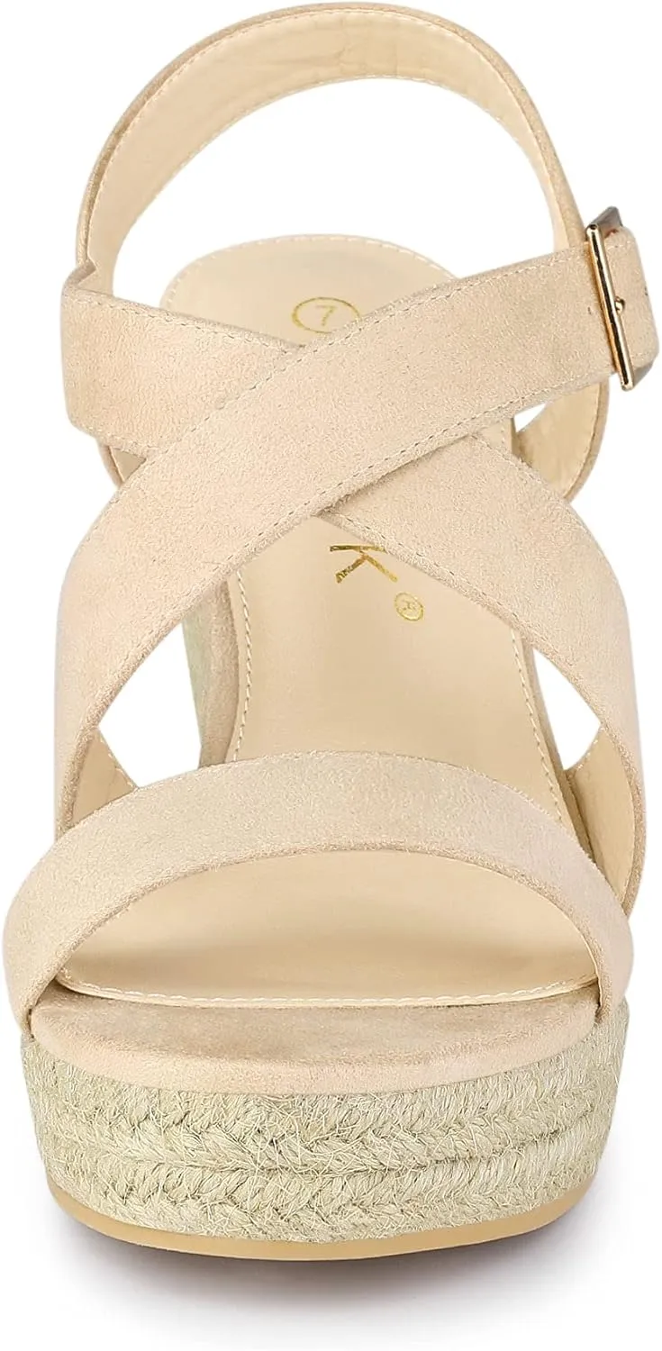 Allegra K Women's Espadrilles Platform Slingback Wedges Sandals