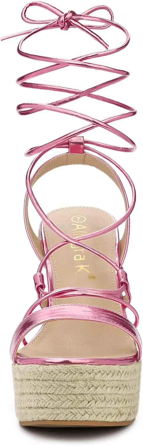Allegra K Women's Espadrilles Platform Wedges Heel Lace Up Sandals