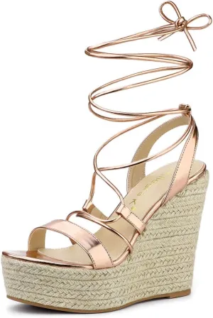 Allegra K Women's Espadrilles Platform Wedges Heel Lace Up Sandals